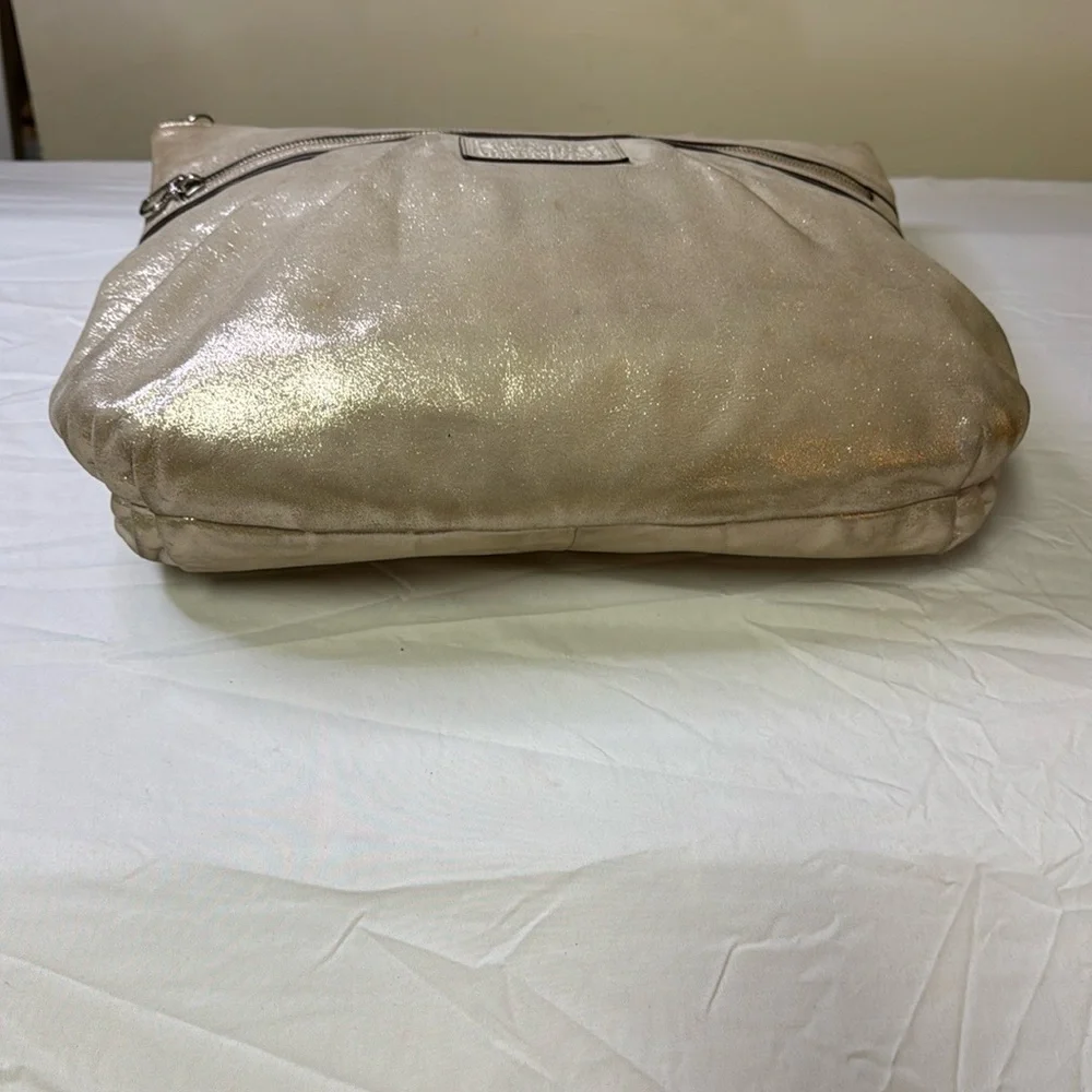Coach Poppy Metallic Gold Champagne Leather‎ Large Tote Bag Purse #H1281-F20441
